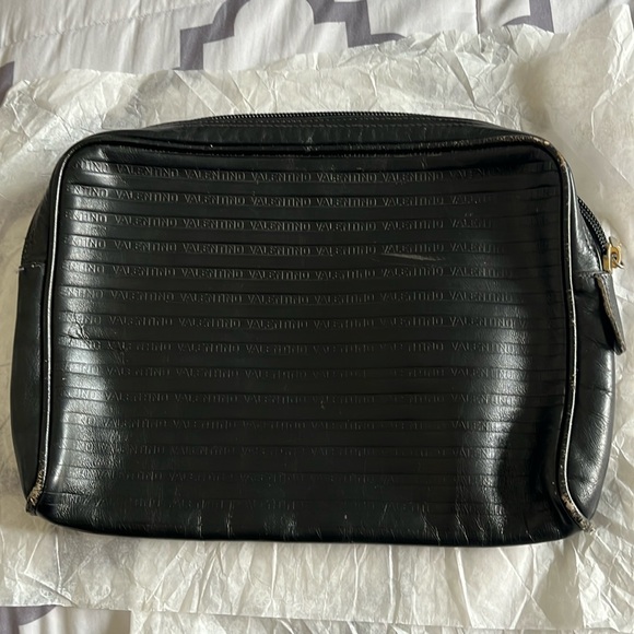 Valentino Black Leather Rib Print Embossed - EUC - Picture 1 of 13